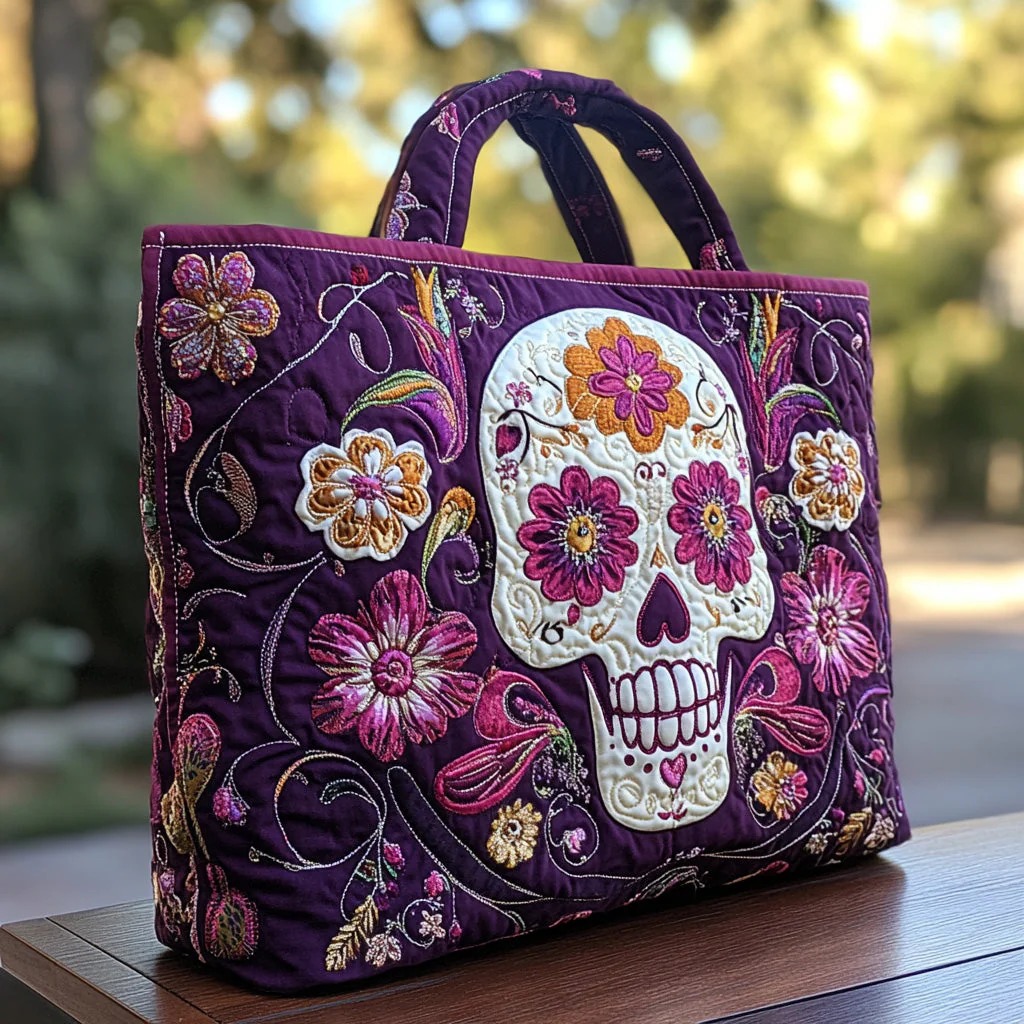 Sugar Skull Serenade Quilted Tote Bag
