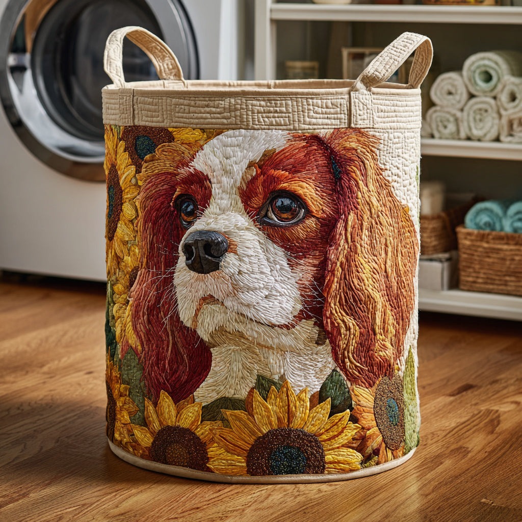 Sunflower Spaniel CharmQuilted Laundry Basket