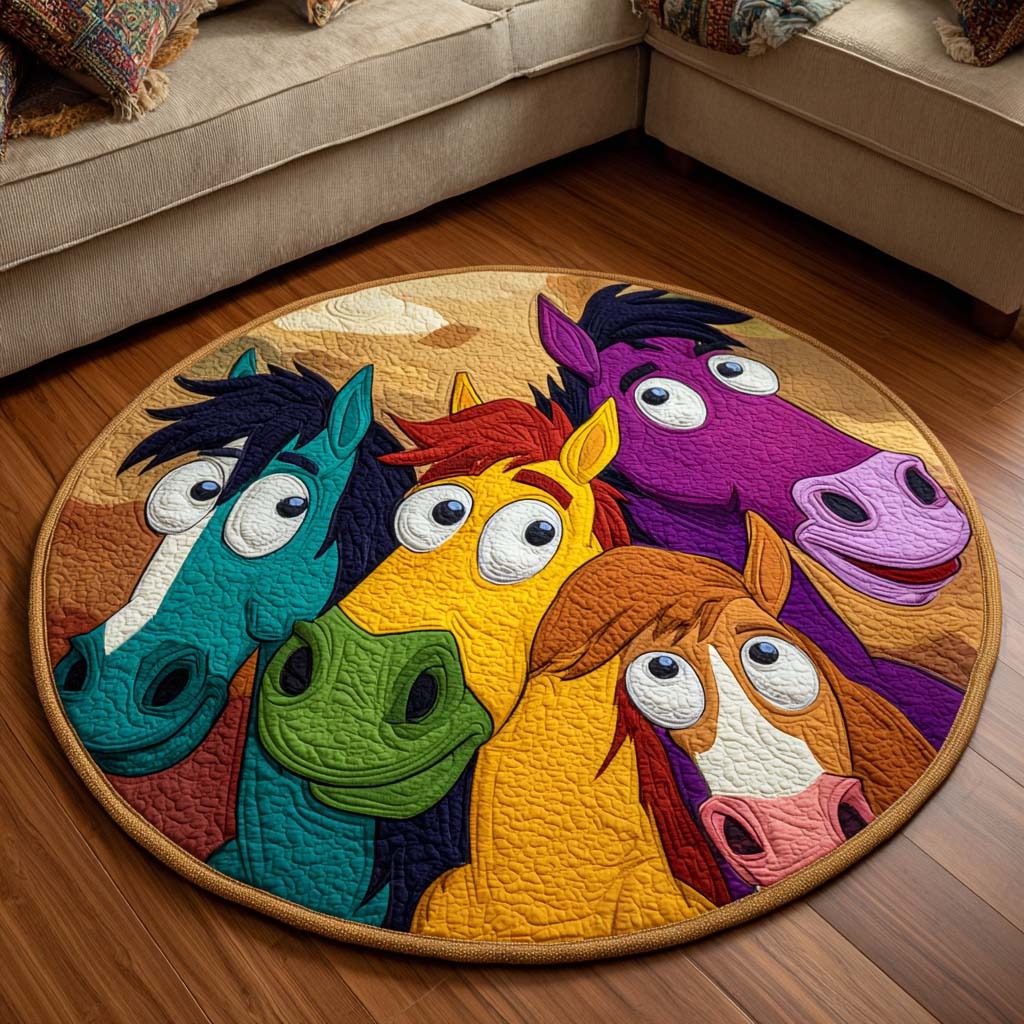 Colorful Herd Quilted Round Mat