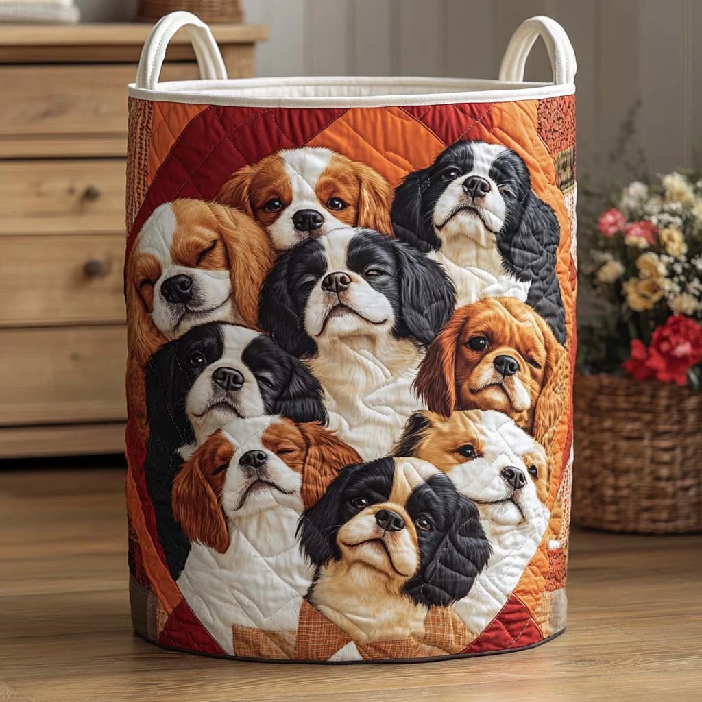 Puppy Parade Basket Quilted Laundry Basket