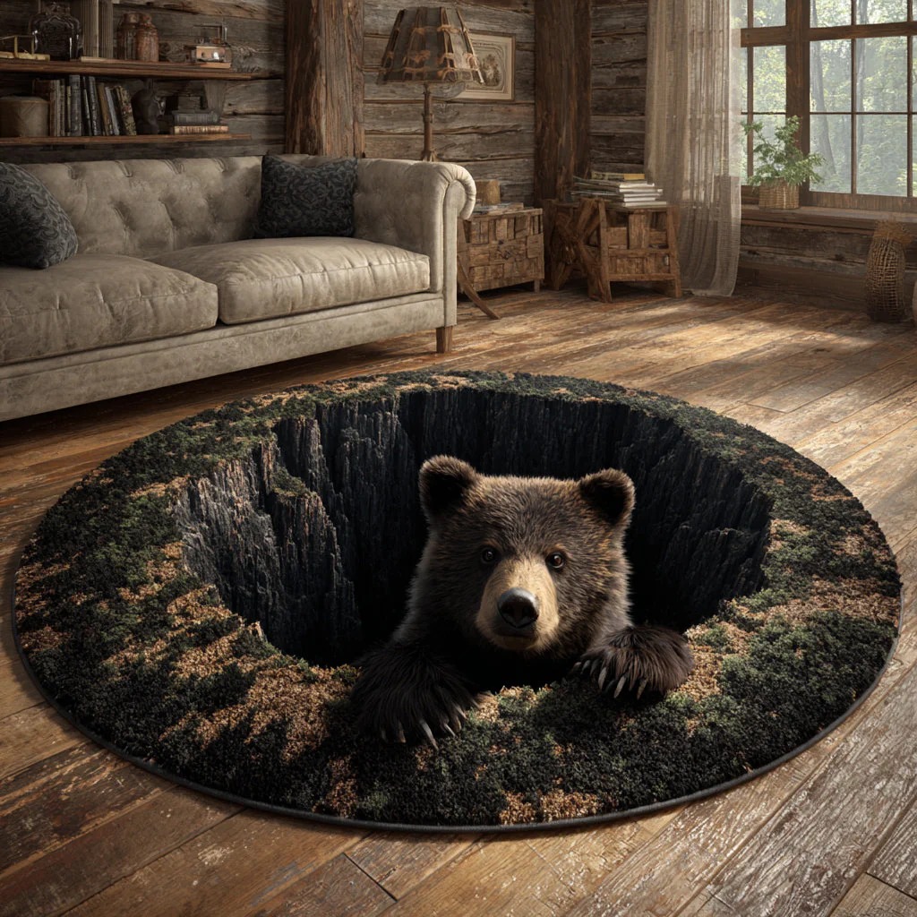 Bear Wilderness Hole Round Carpet 