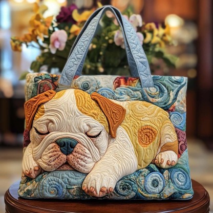 Sleepy Pup Delight Quilted Tote Bag