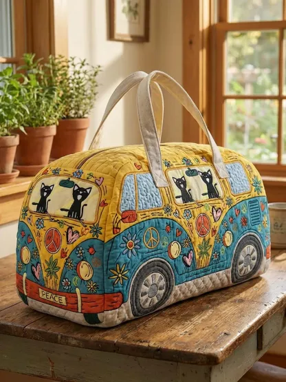 Hippie Cat Quilted Duffle Bag DR95317