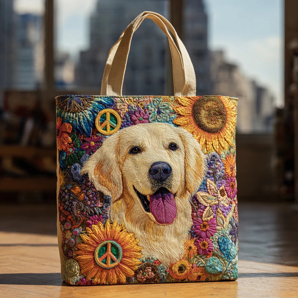Floral Golden Retriever Quilted Tote Bag