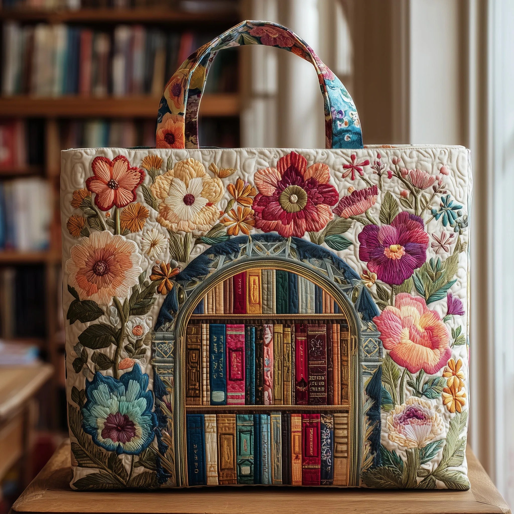 Floral Bookish Quilted Tote Bag GFTOMA3583