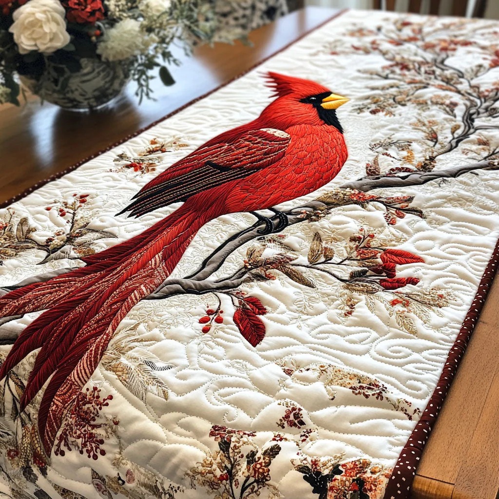 Majestic Cardinal Quilted Table Runner