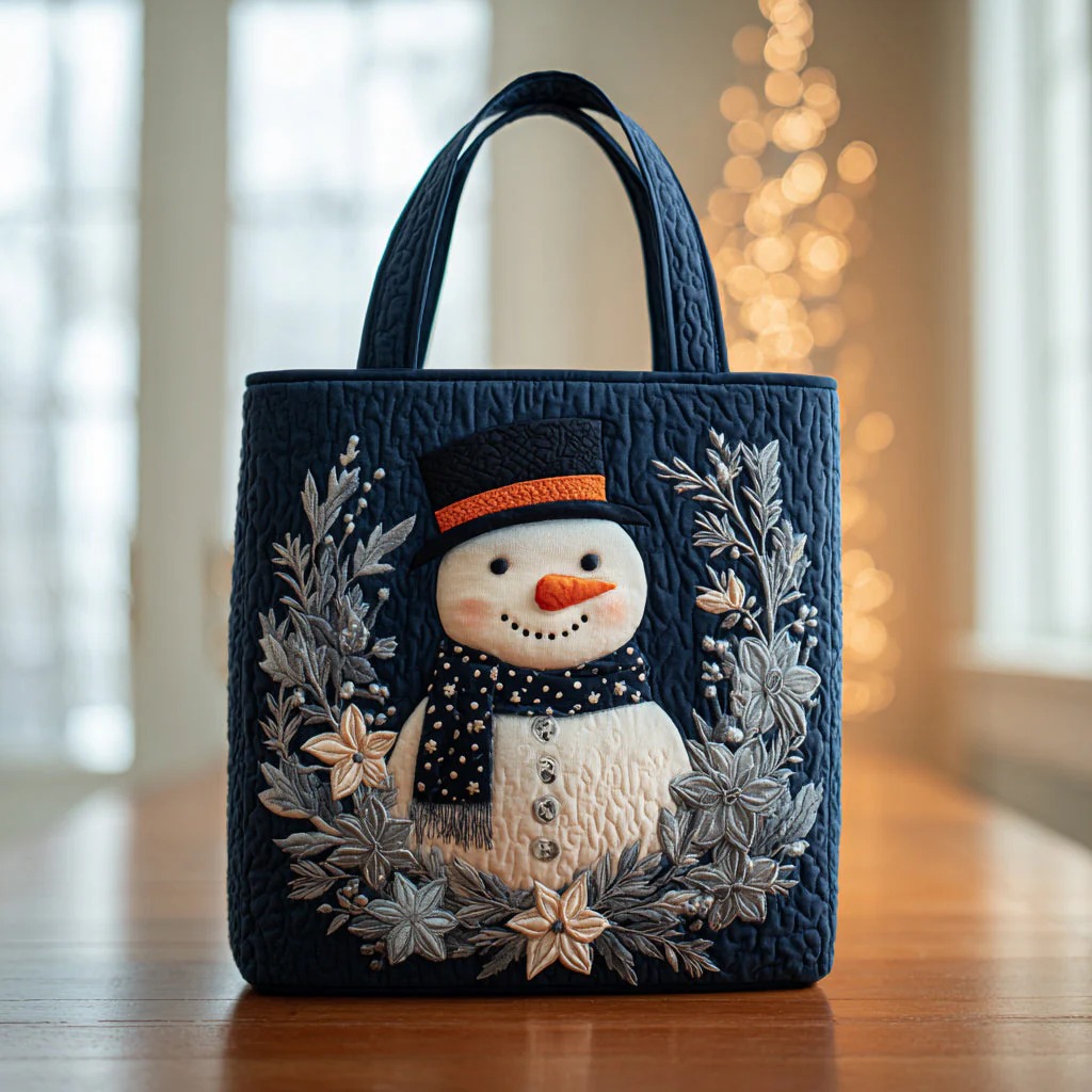 Midnight Snowman Bloom Quilted Tote Bag