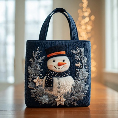 Midnight Snowman Bloom Quilted Tote Bag