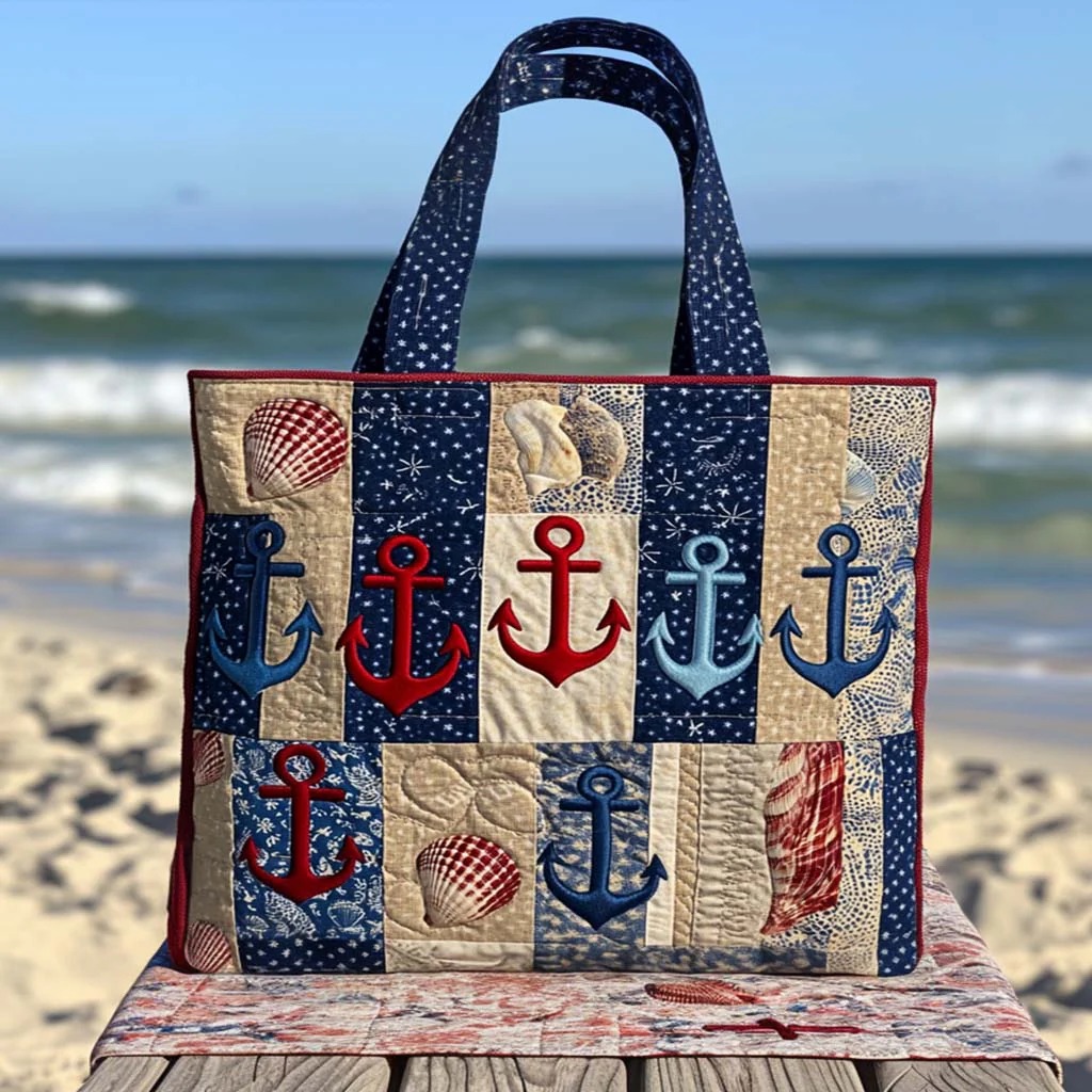 Nautical Rows Quilted Tote Bag