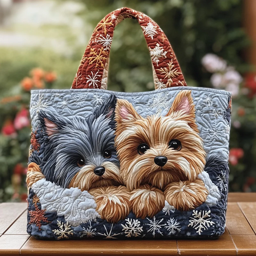 Yorkie Star Quilted Tote Bag