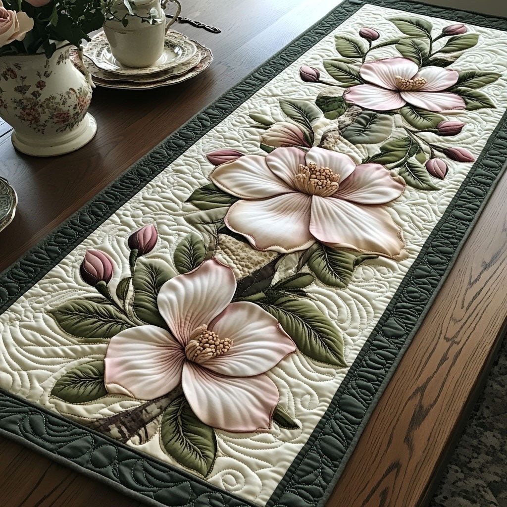 Magnolia Whispers Quilted Table Runner