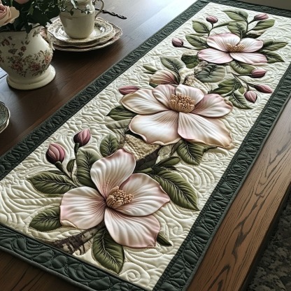 Magnolia Whispers Quilted Table Runner