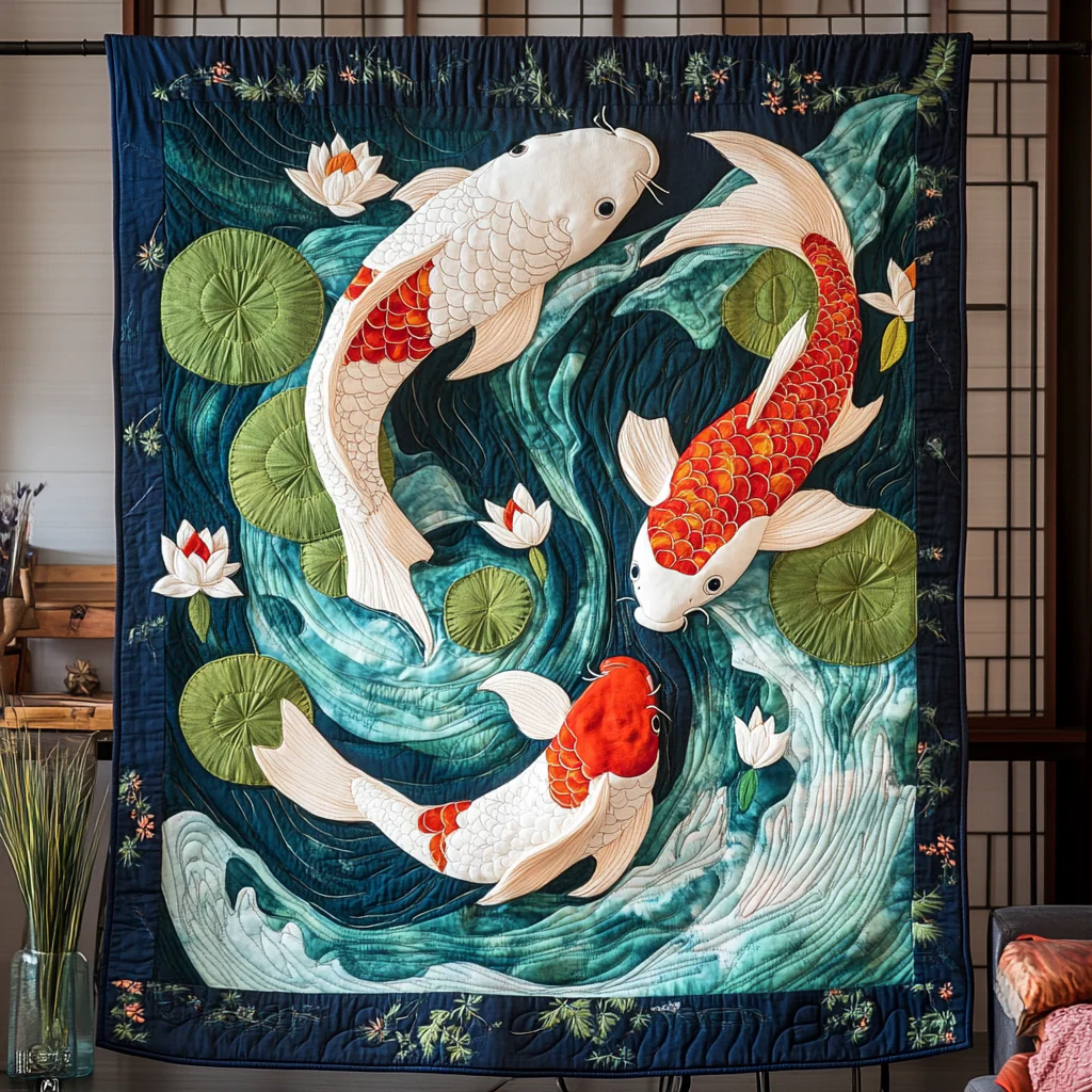 Koi Harmony Quilted Blanket