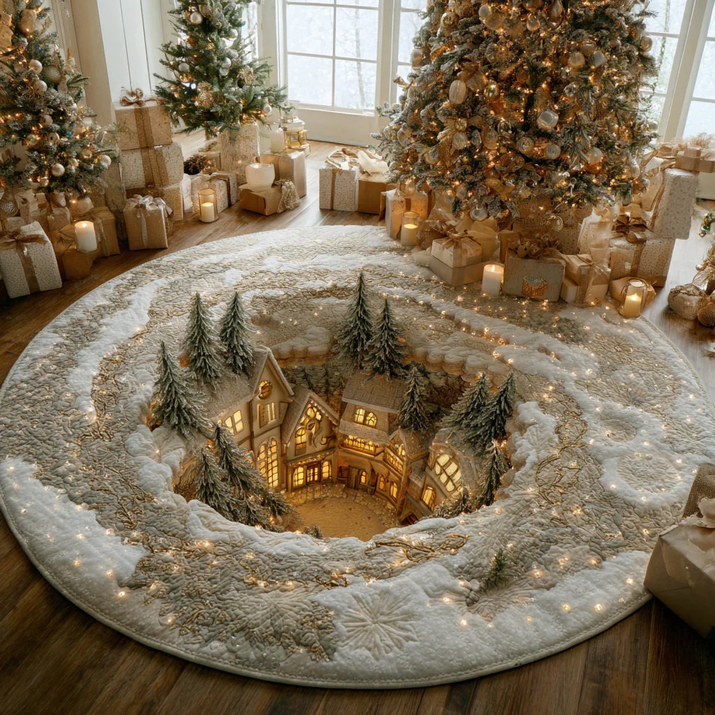 Snowglobe Village Quilted Round Mat