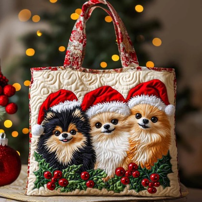 Pom Holiday Joy Quilted Tote Bag