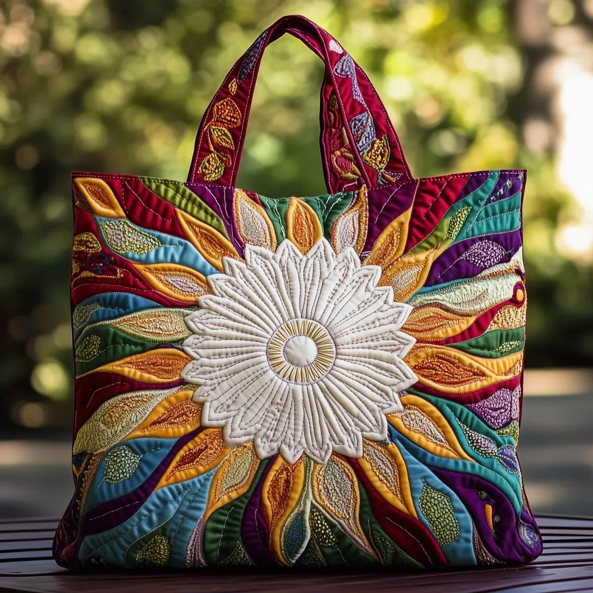 Hippie Sun Vibrant Floral Quilted Tote Bag