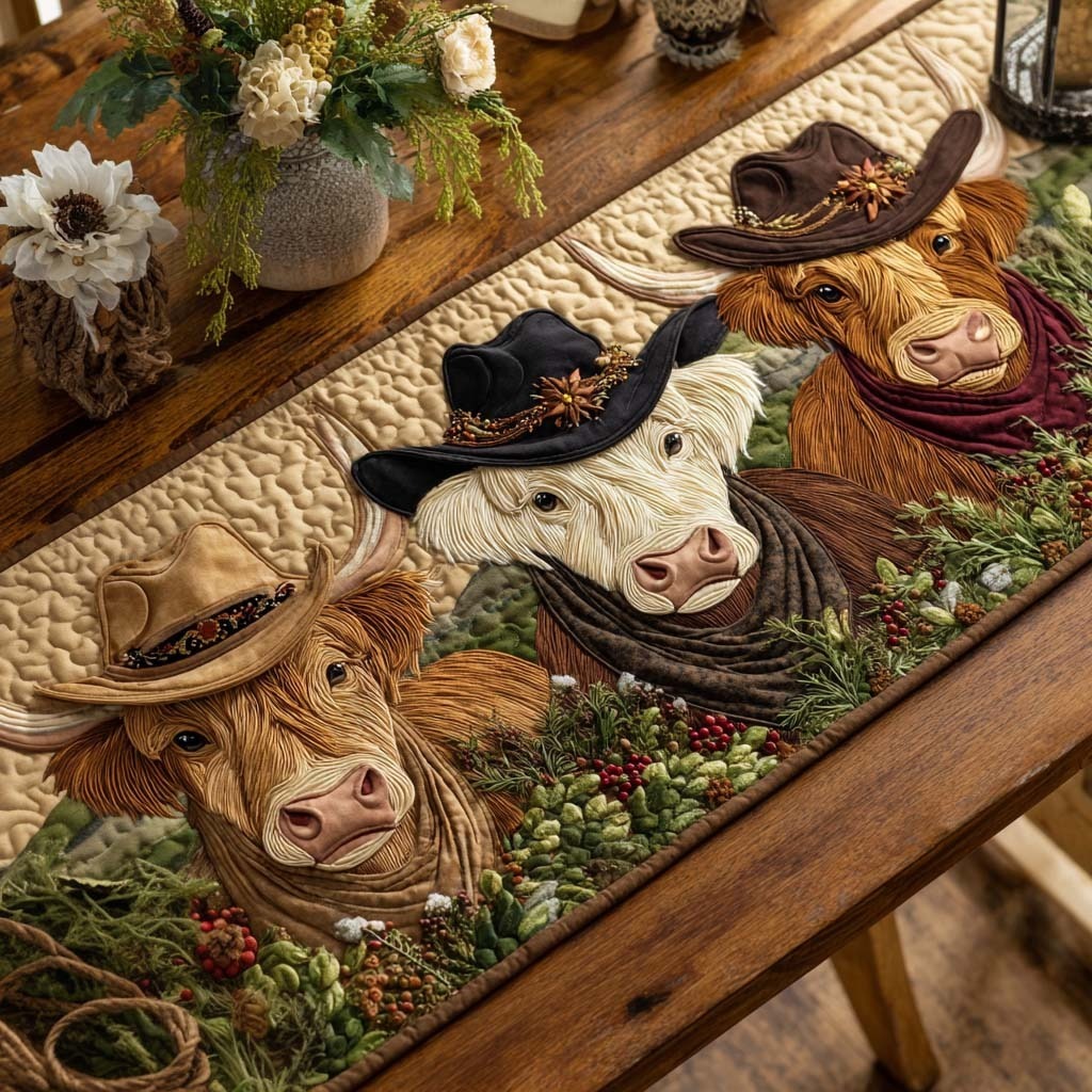 Rustic Trail Cow Quilted Table Runner