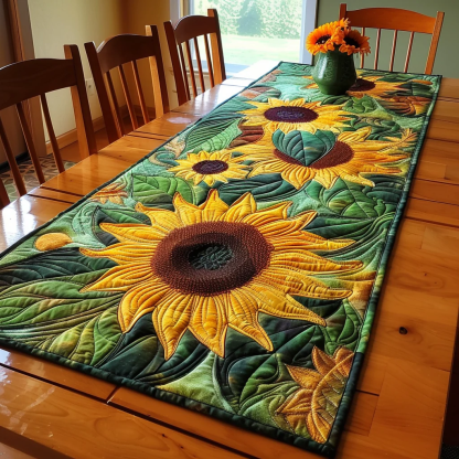 Emerald Sunflower Fields Quilted Table Runner