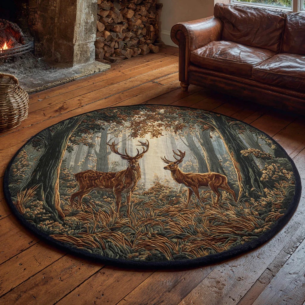 Stag Elegant Scroll Round Carpet