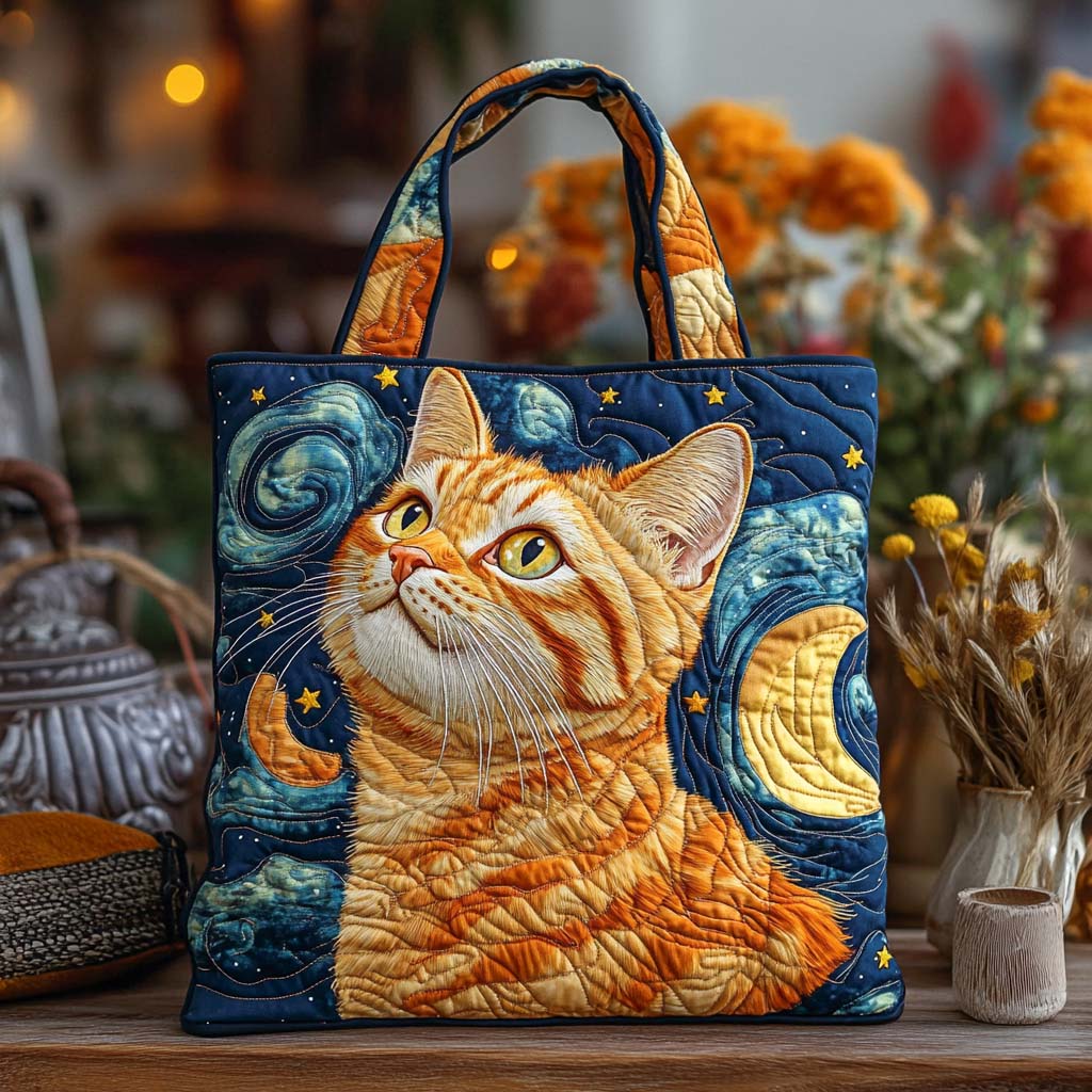 Starry Gaze Cat Quilted Tote Bag NCU0NXD564
