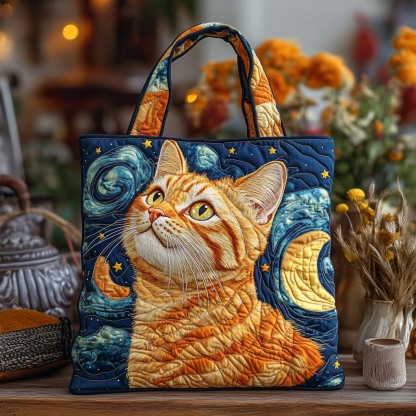 Starry Gaze Cat Quilted Tote Bag NCU0NXD564
