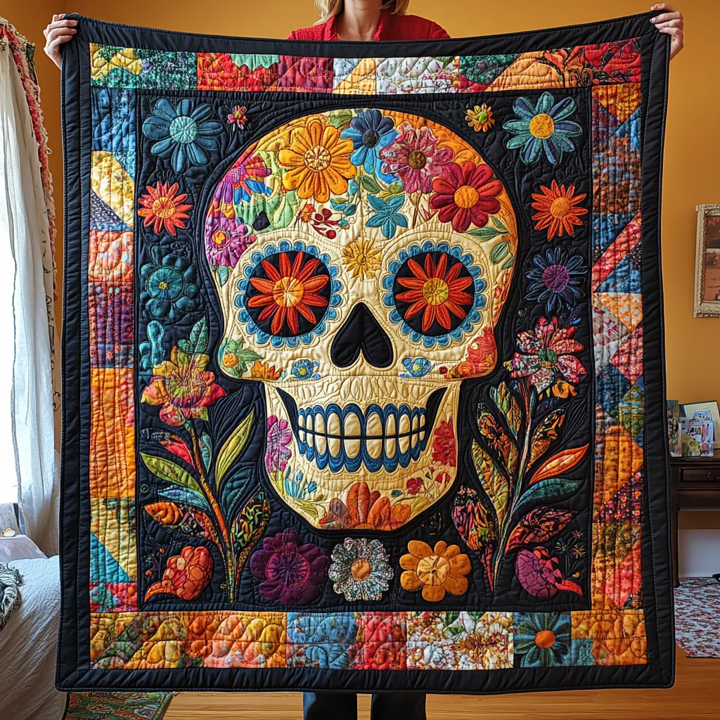Whimsical Skull Quilted Blanket