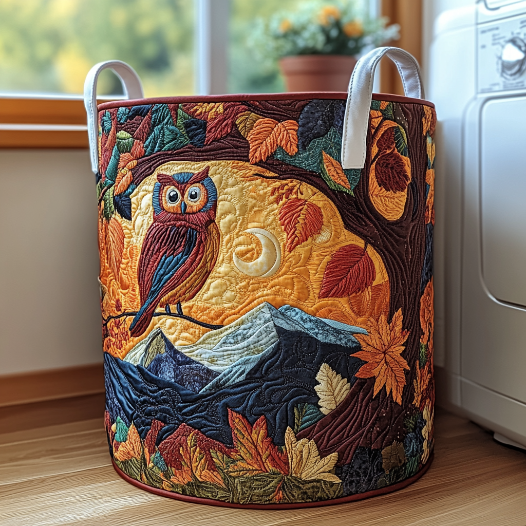 Starry Owl Quilted Laundry Basket NCU0DDK728