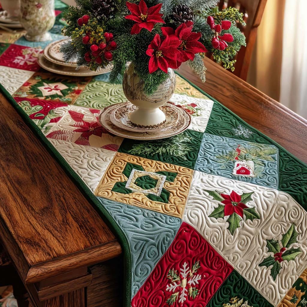 Peppermint Wishes Quilted Table Runner