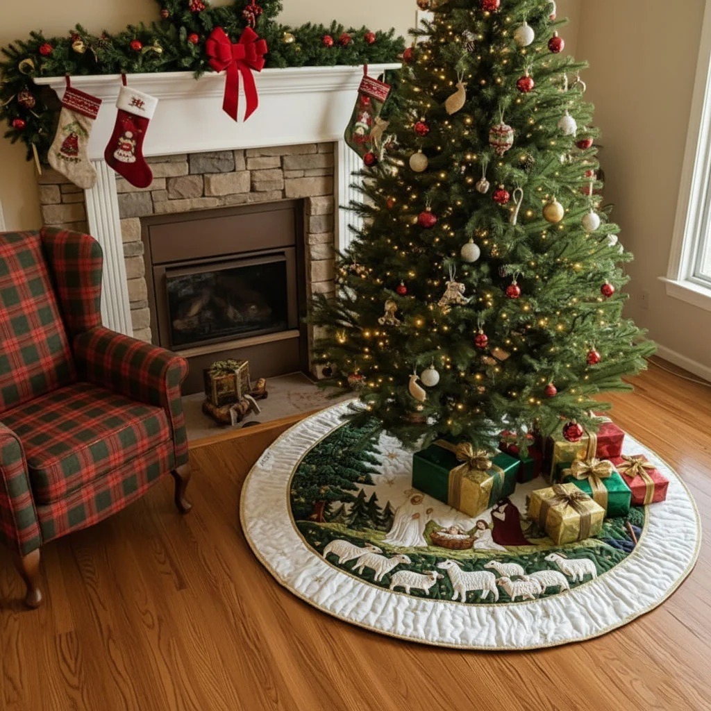 Blessed MangerChristmas Quilted TreeSkirt