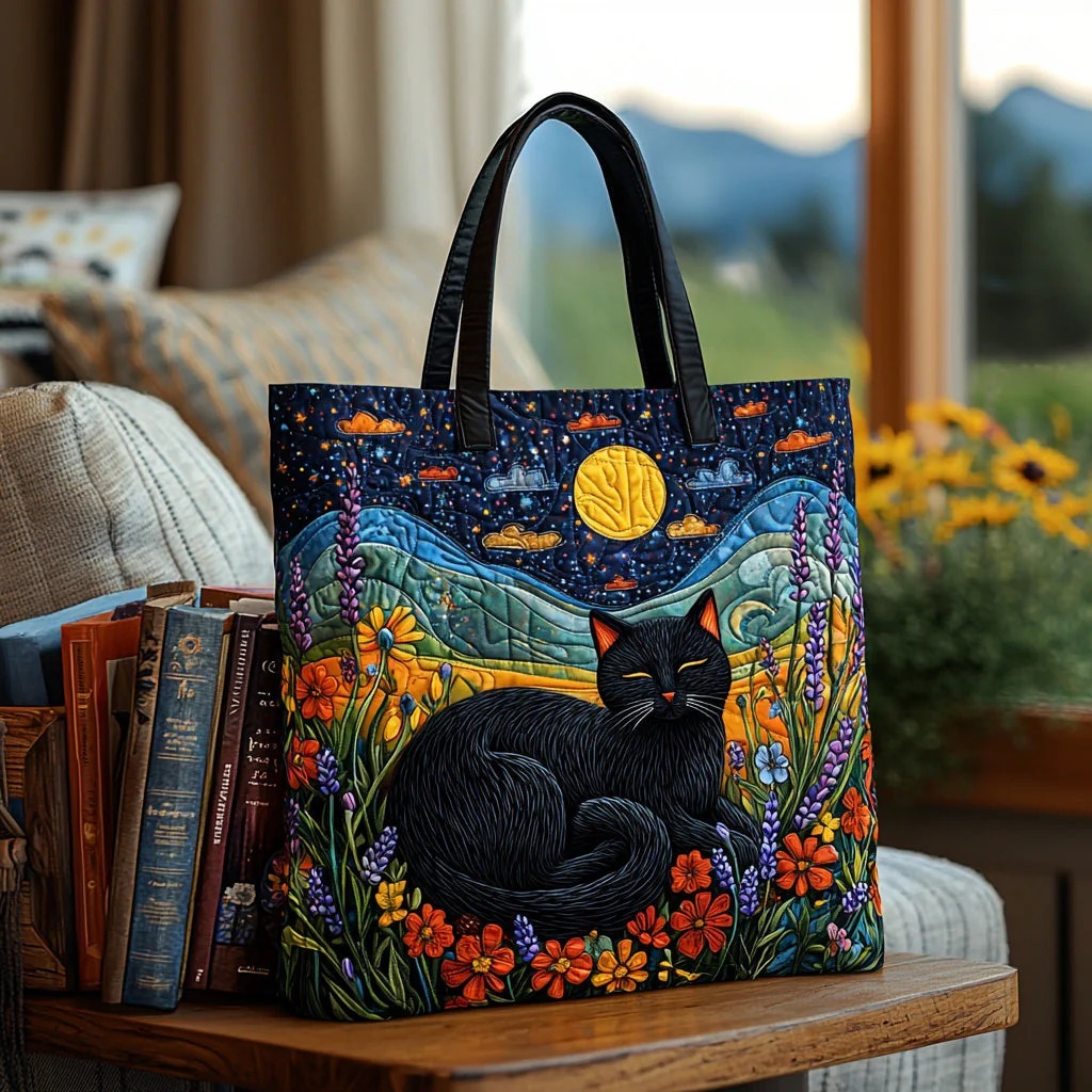 Moonlit Meow QuiltedTote Bag