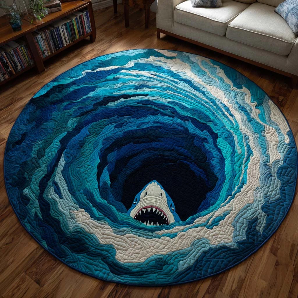 Shark Descent Quilted Round Mat 