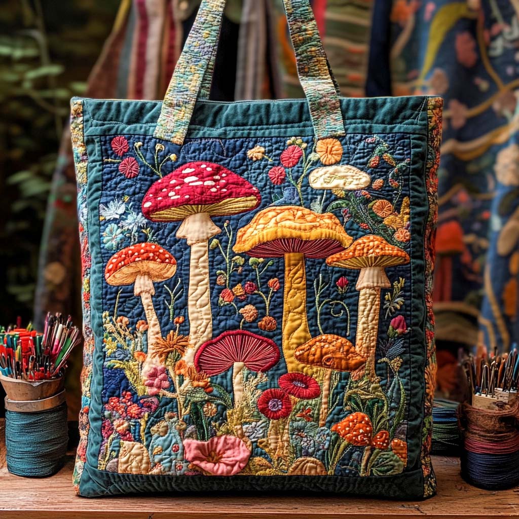 Forest Glow Mushrooms Quilted Tote Bag NCU0NXD1172