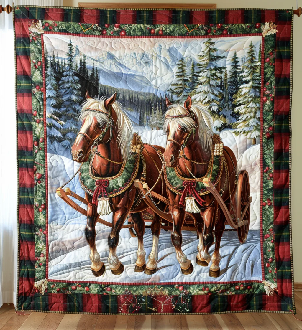 Christmas Horse Quilted Blanket