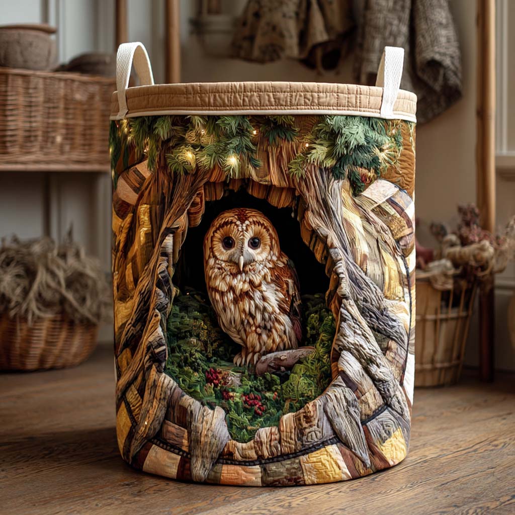 Rustic Hollow Owl Quilted Laundry Basket NCU0NXD1113