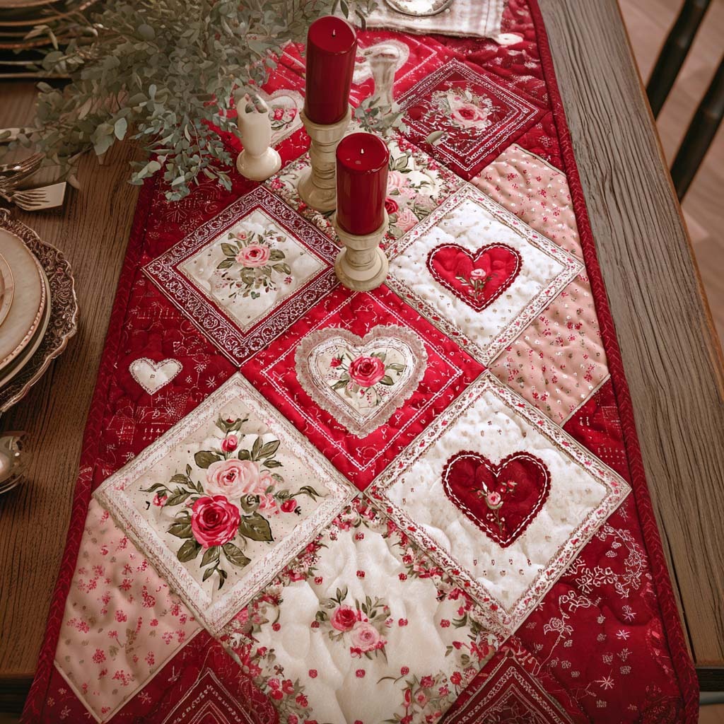 Pink Blossom HeartQuilted Table Runner