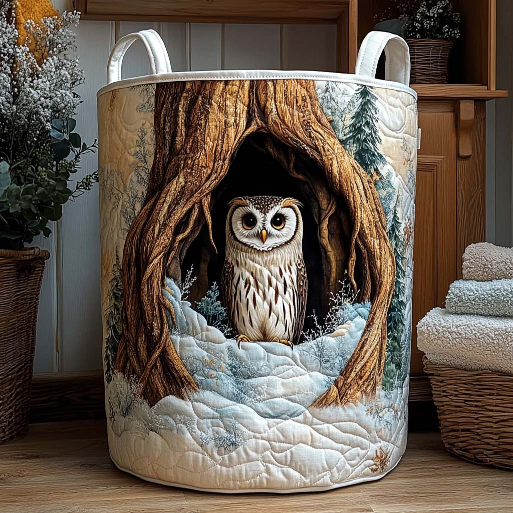 Winter Nest Owl Quilted Laundry Basket