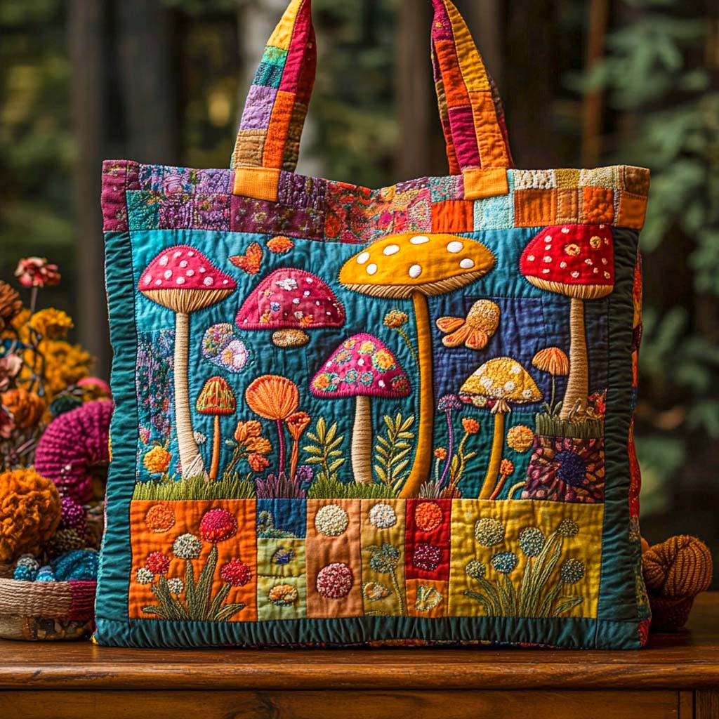 Coral Bloom Mushrooms Quilted Tote Bag NCU0NXD1178