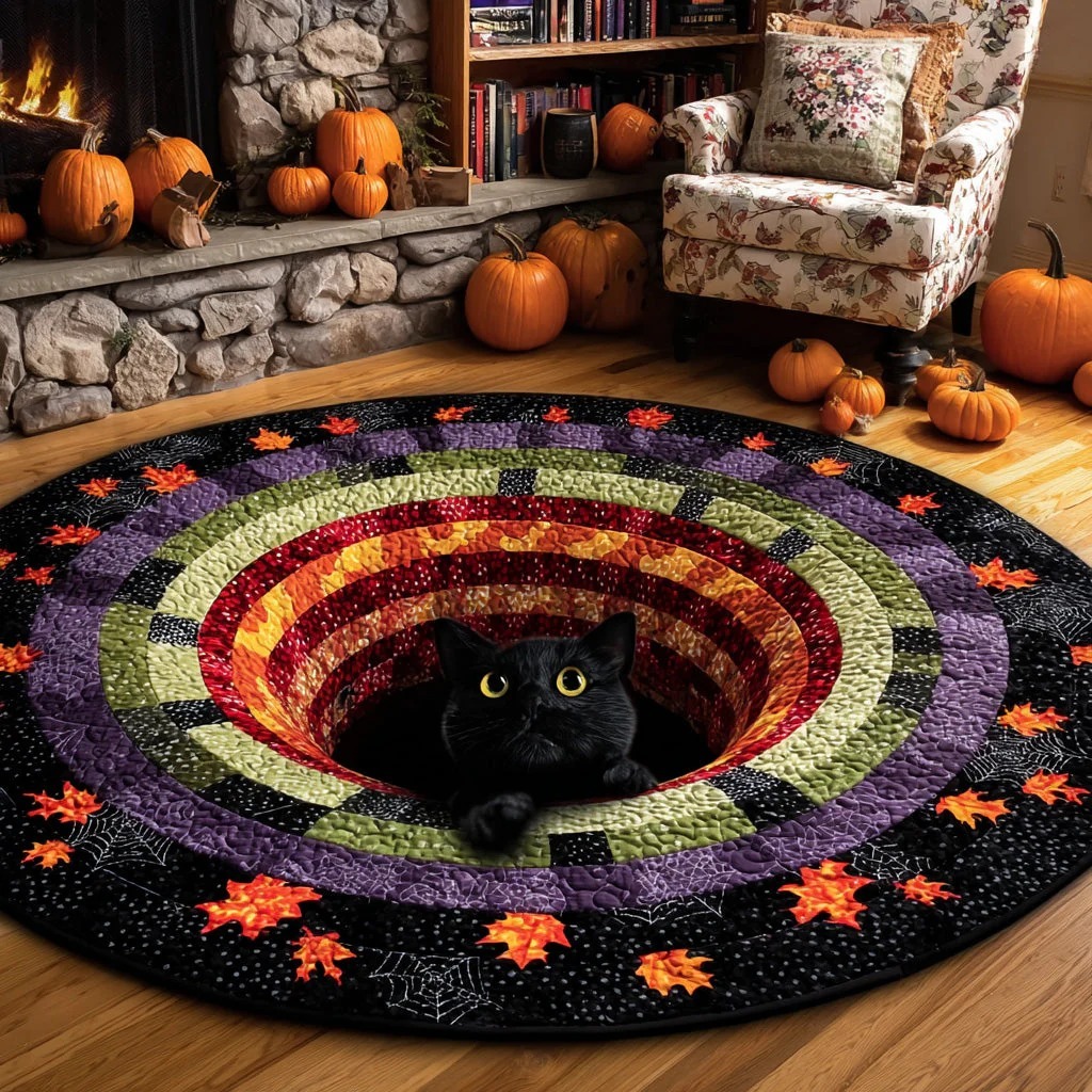 Black Cat Quilted Round Mat 