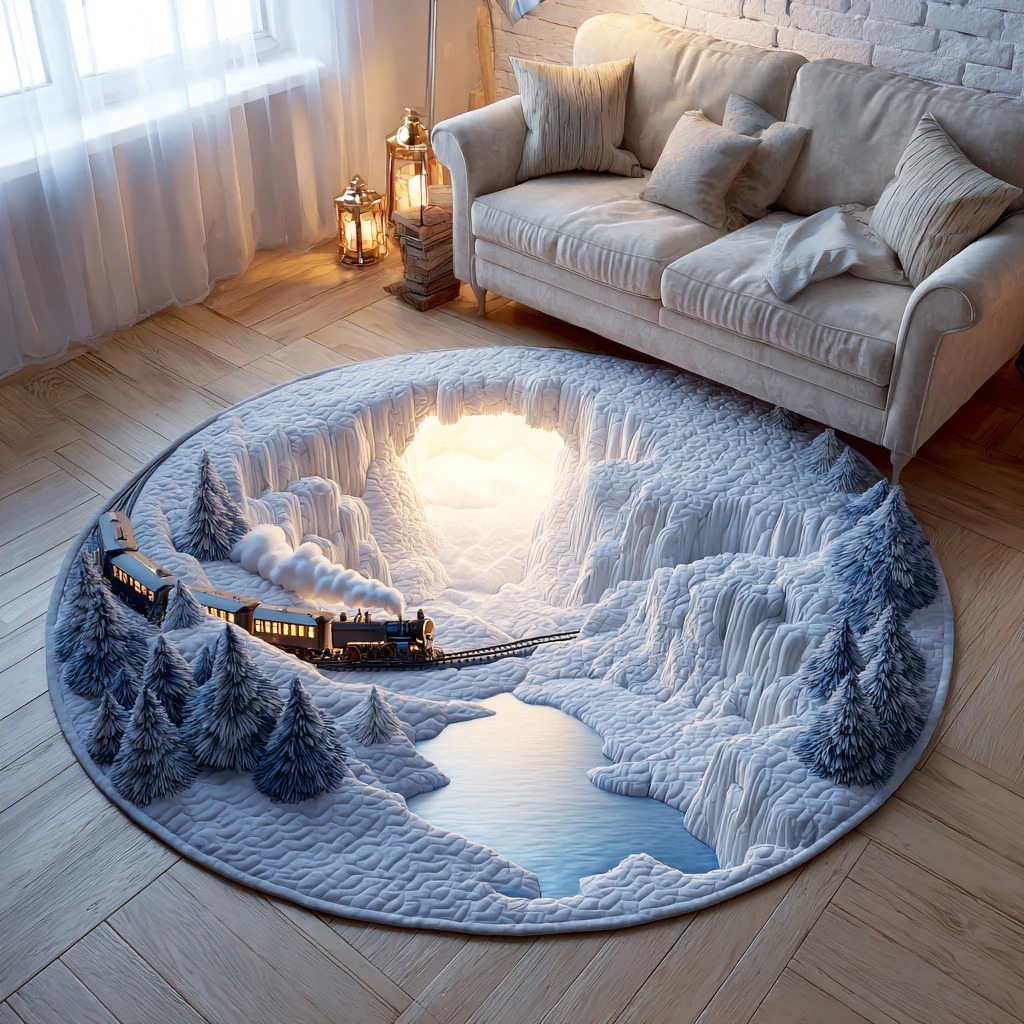 Holiday Train Quilted Round Mat 