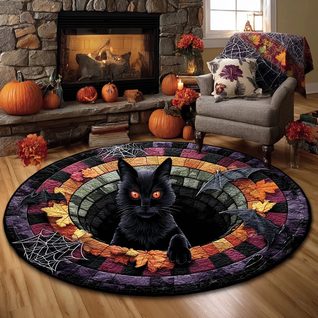 Black Cat Quilted Round Mat 