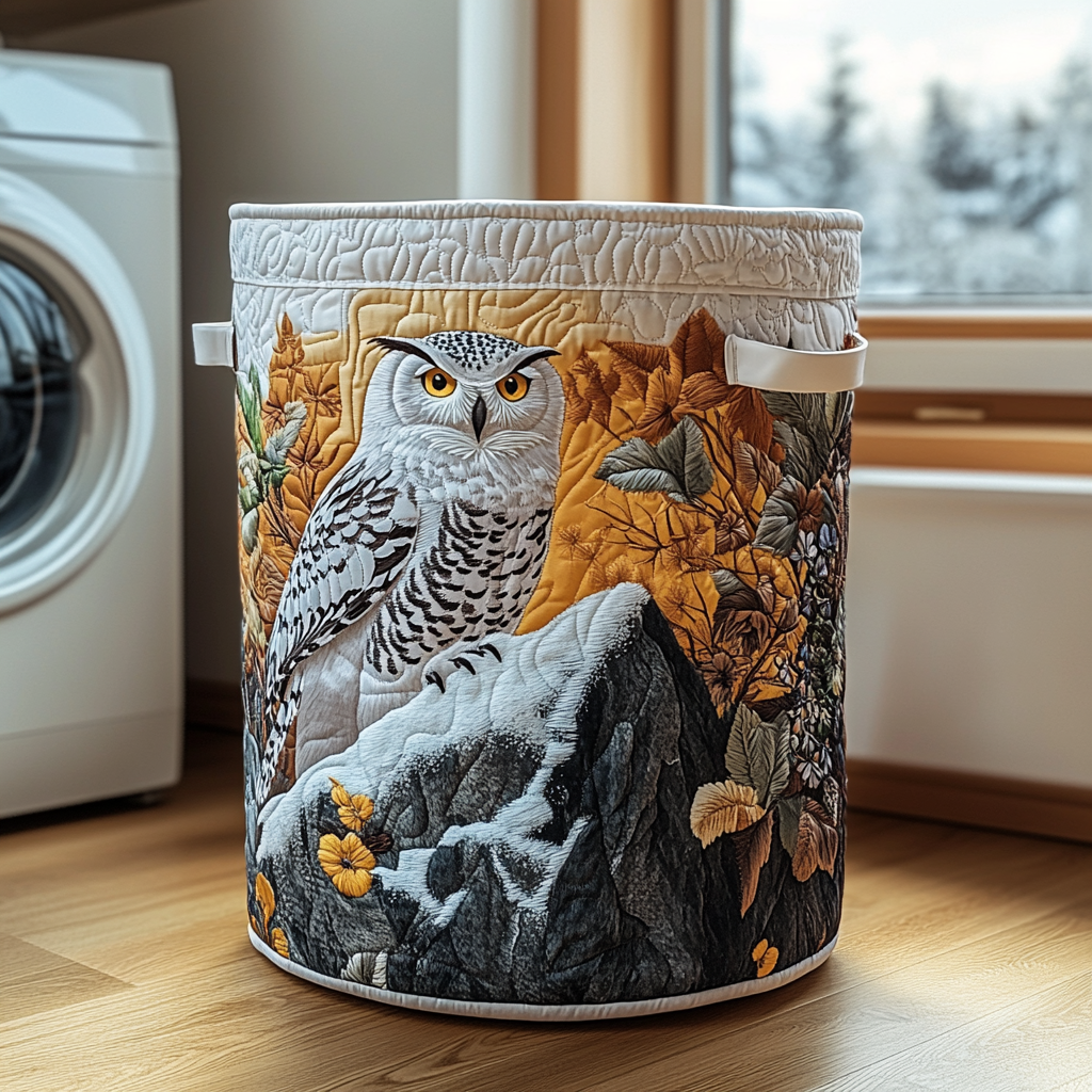 Owl Garden Quilted Laundry Basket