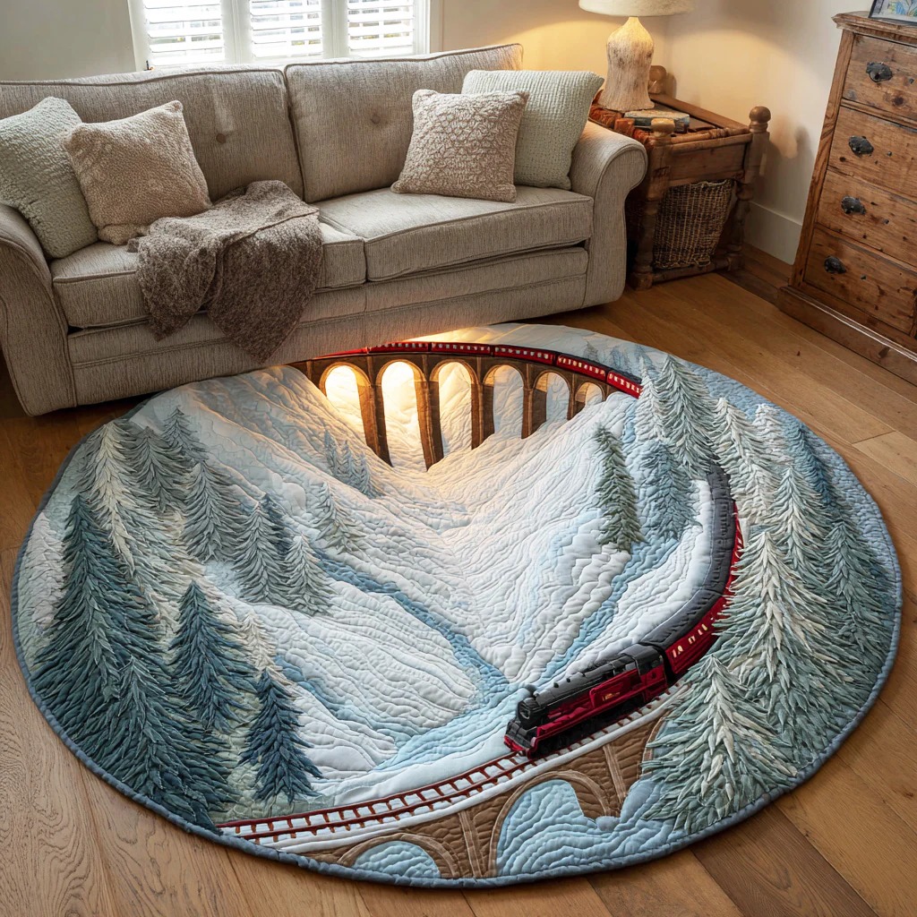 Holiday Train Quilted Round Mat 