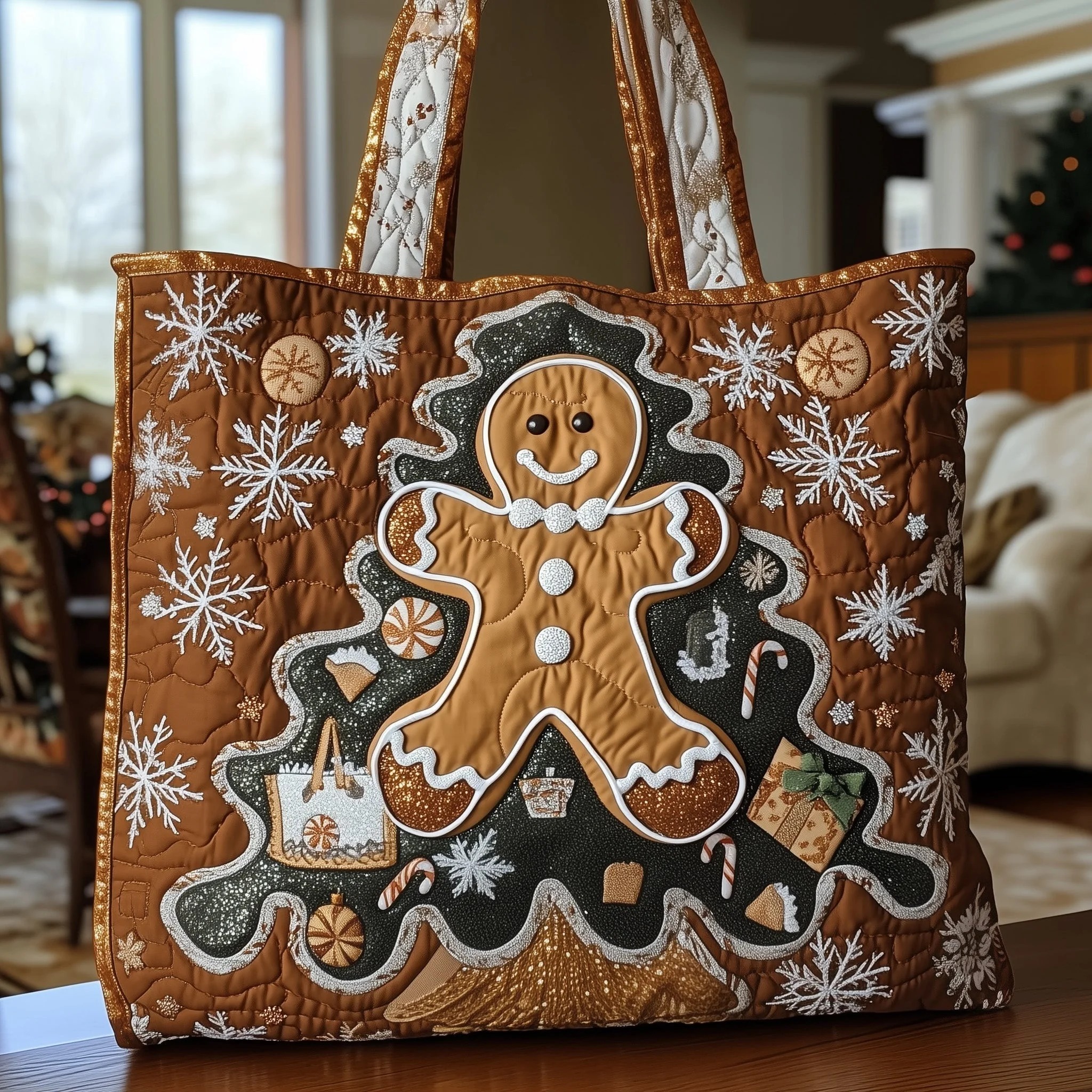 Gingerbread Christmas Quilted Tote Bag GFTOYC269