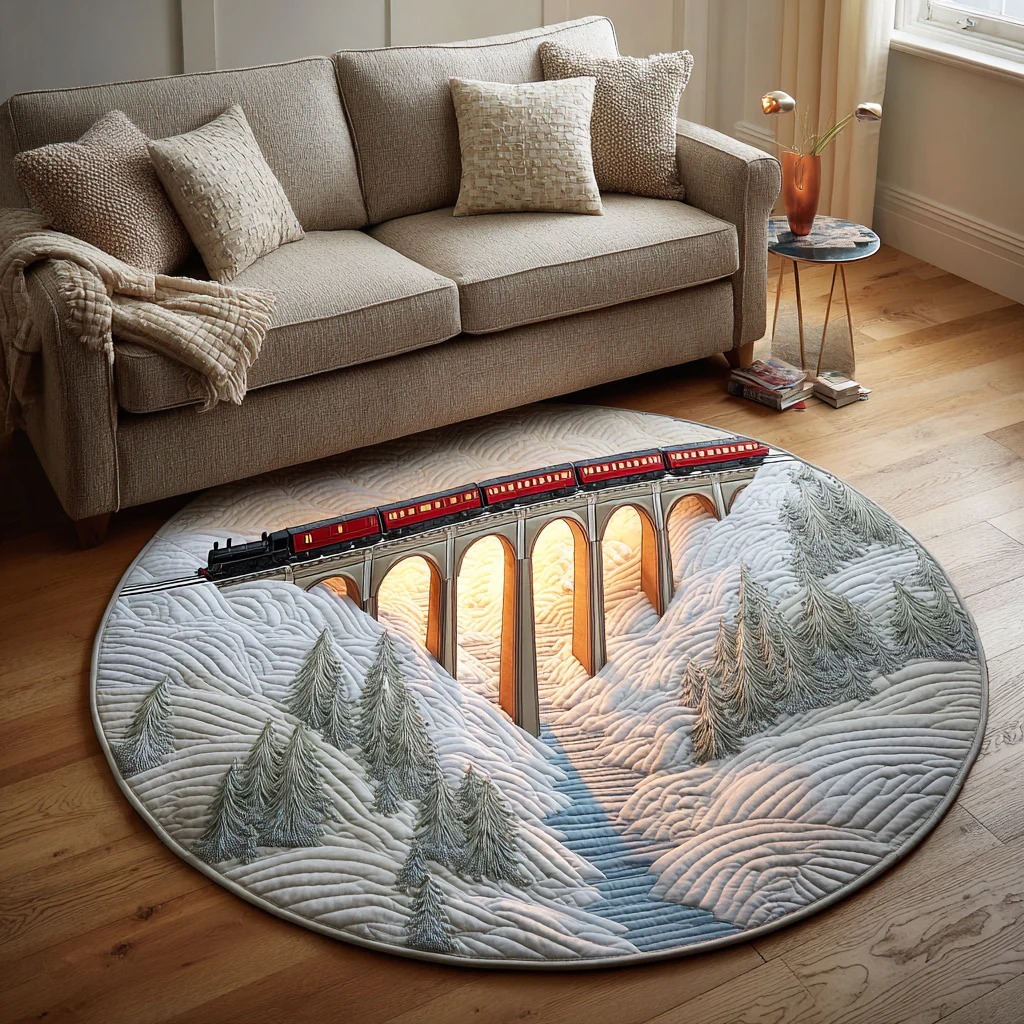 Holiday Train Quilted Round Mat 