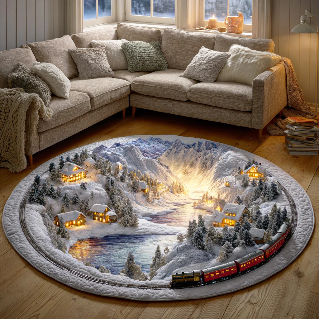Holiday Train Quilted Round Mat 