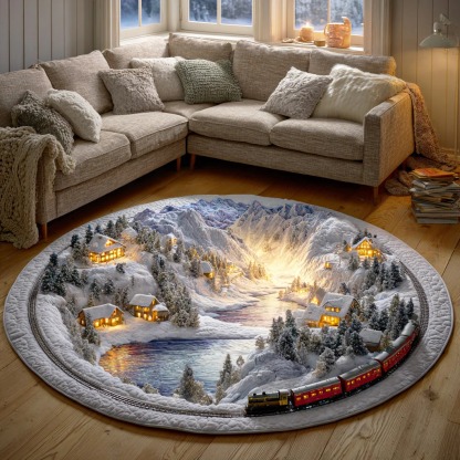 Holiday Train Quilted Round Mat 