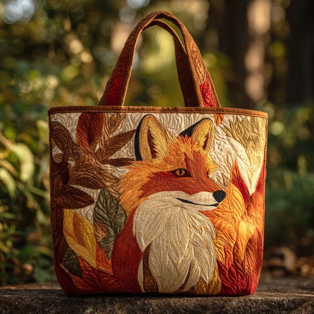 Amber Forest Fox Quilted Tote Bag