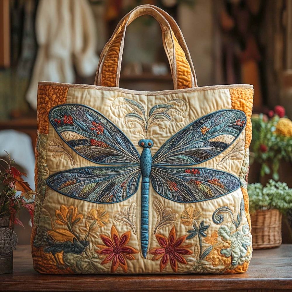 Amber Garden Bloom Quilted Tote Bag
