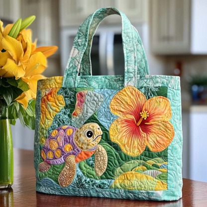 Aqua Turtle Tales Quilted Tote Bag