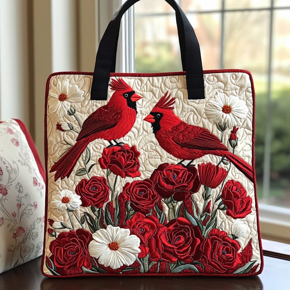 Autumn Cardinal Quilted Tote Bag